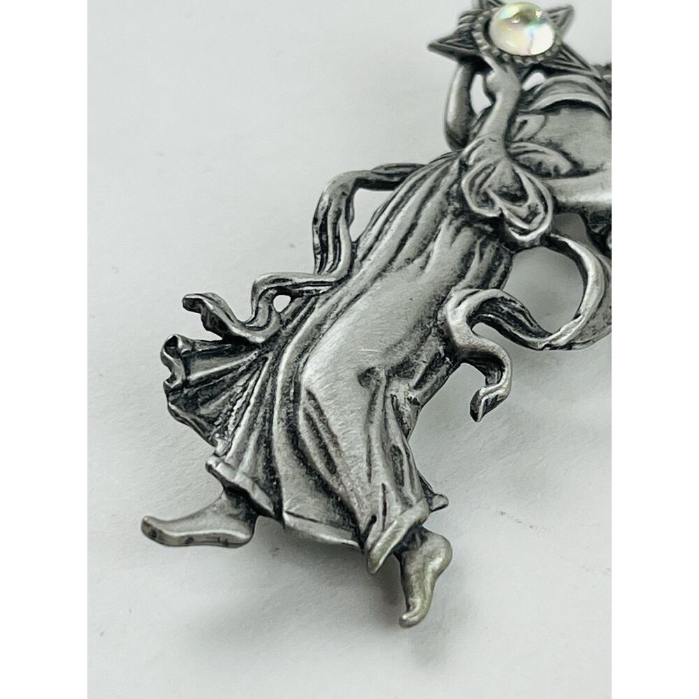 Vintage JJ Jonette Pin Angel Star Celestial Brooch Mystical Ball Lady Large 3” - Picture 6 of 14